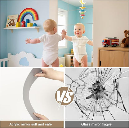 LXCREAT 4 Pack Peel and Stick Mirrors for Wall, Self Adhesive Square Acrylic Mirror Tiles 7.8x7.8 Inch, Flexible Plastic Mirror Sheets Wall Stickers 2MM Thick for Bathroom Gym Decor