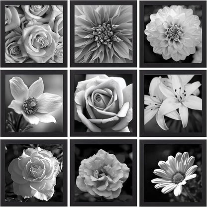 eletecpro 10x10 Picture Frames Set of 9 with Mat for 8x8 Photos or without Mat for 10x10, Square Gallery Wall Decor Collage for Picture Display, Black Frame Set for Wall Hanging