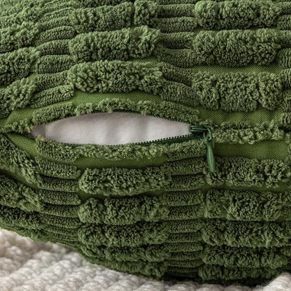 MIULEE Pack of 2 Spring Corduroy Decorative Euro Sham Throw Pillow Covers 24x24 Inch Soft Boho Striped Pillow Covers Modern Farmhouse Home Decor for Summer Sofa Living Room Couch Bed Moss Green