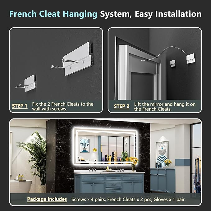 84x32 LED Bathroom Mirror with Lights, Backlit and Front Lit Anti-Fog Lighted Vanity Mirrors for Bathroom Wall, Dimmable, 3-Color Light, Memory, Shatter-Proof, HD Tempered Glass, CRI＞90