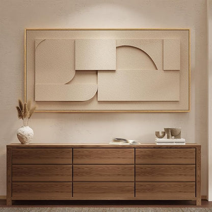 Large Framed 3D Neutral Abstract Wall Art for Living Room, Horizontal Modern Textured Paintings Artwork for Walls, Beige Geometric Pictures Wall Decor for Bedroom Dining Room Home Office, 60x30 In