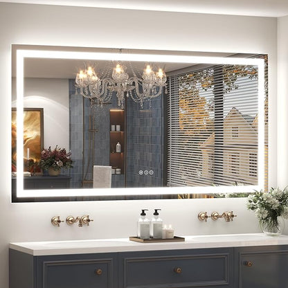 66x36 LED Bathroom Mirror for Wall, Large Dimmable Vanity Mirror with Lights, Anti-Fog, Shatterproof, Memory, 3 Colors, ETL Listed (Backlit and Front Lighted)
