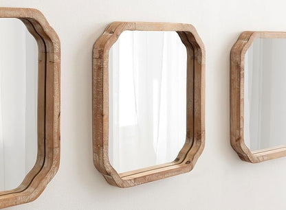 Kate and Laurel Marston Modern Wooden Square Wall Mirror Set, Set of 3, 12 x 12, Rustic Brown, Decorative Three-Piece Mirror Set for Use as Bathroom Mirror Decor or Gallery Wall Mirrors