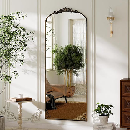 GLSLAND 56"x21" Vintage Full Length Mirror - Carved Arched Floor Mirror Baroque Full Body Mirrors for Bedroom Living Room Entryway,BRE