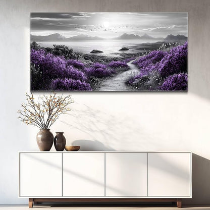 FUHAIHUA Canvas Wall Art For Living Room Large Wall Decor For Office Bedroom Decorations Purple Flowers Landscape Pictures Black And White Painting Artwork Wall Mural Aesthetic Home Decor 30x60 In