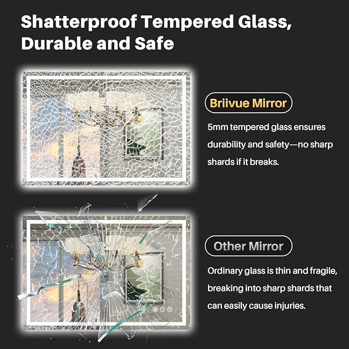 30x36 Inch LED Bathroom Mirror with Lights, Backlit & Front Lit, Anti-Fog Lighted Bathroom Vanity Mirror for Wall, Memory Function, Dimmable, HD Tempered Glass, Shatter-Proof