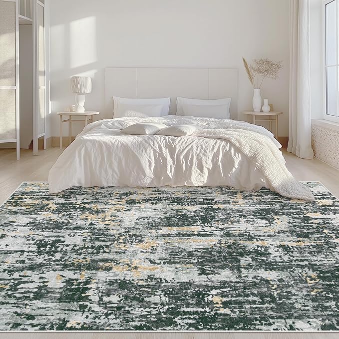 Area Rugs 6x9 Living Room: Washable Rug Modern Abstract Large Rugs Soft Non Slip Neutral Rug Stain Resistant Indoor Carpet for Bedroom Kitchen Dining Room Nursery Home Rugs(Black Grey Gold,6'x9')