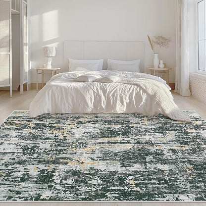 Area Rugs 6x9 Living Room: Washable Rug Modern Abstract Large Rugs Soft Non Slip Neutral Rug Stain Resistant Indoor Carpet for Bedroom Kitchen Dining Room Nursery Home Rugs(Black Grey Gold,6'x9')