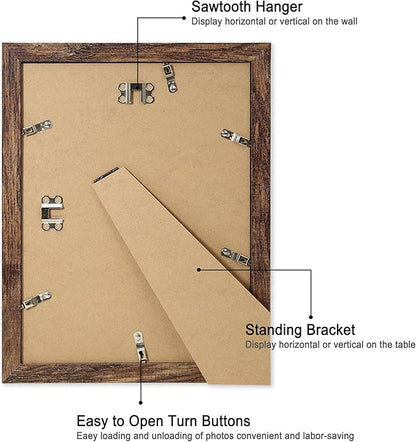iRahmen 9x12 Picture Frame with Mat 6x8 - High Definition Tempered Glass Wooden Photo Frames for Tabletop Display and Wall Mounting (Brown, Set of 2)