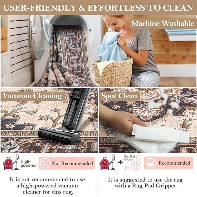 CAPALOCA Machine Washable Rugs Nursery Rug 5x7 Cute Girl Non Slip Low Pile Water Repellent Soft Print Pattern for Bedroom Indoor Decor Kids Playroom Coffeebeige