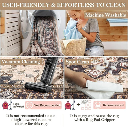 CAPALOCA Machine Washable Rugs Nursery Rug 5x7 Cute Girl Non Slip Low Pile Water Repellent Soft Print Pattern for Bedroom Indoor Decor Kids Playroom Coffeebeige