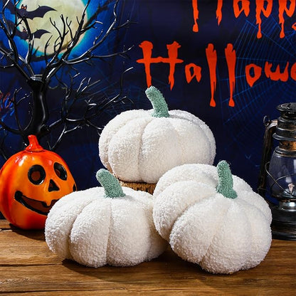 Namalu 3 Pcs Thanksgiving Pumpkin Pillows 3D Throw Cushion Soft Sofa Pillows Stuffed Pumpkin Decoration for Fall Winter Living Room Home Christmas Thank You Gifts(7.87 Inch,White)