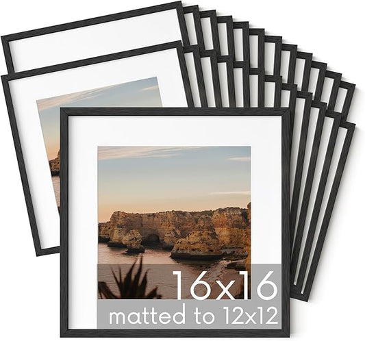HAUS AND HUES Black Oak Wood 16x16 Picture Frames - Set of 25, Square Frames with Mat, Contemporary Frames for Posters and Prints (16x16 in, Black, Set of 25)