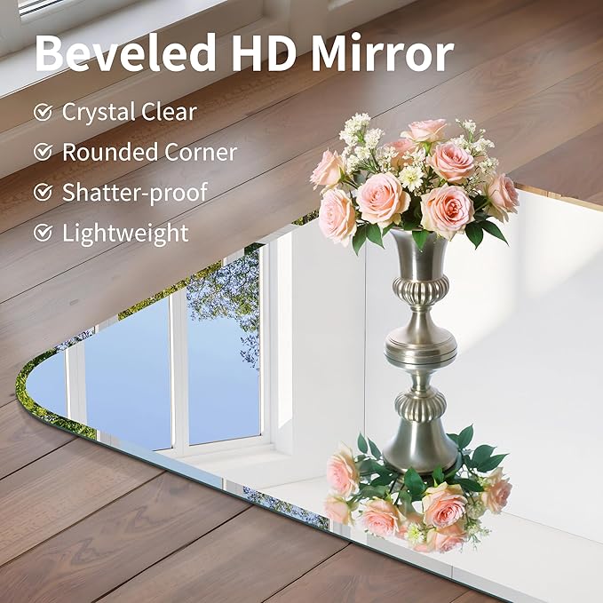 CILIBER Beveled Mirror, 24x48 Rectangle Bathroom Mirror Rounded Corner, 3mm Tempered Glass Frameless Vanity Mirror with Beveled Edge for Over Sink, Bedroom, Entryway, Vertical or Horizontal