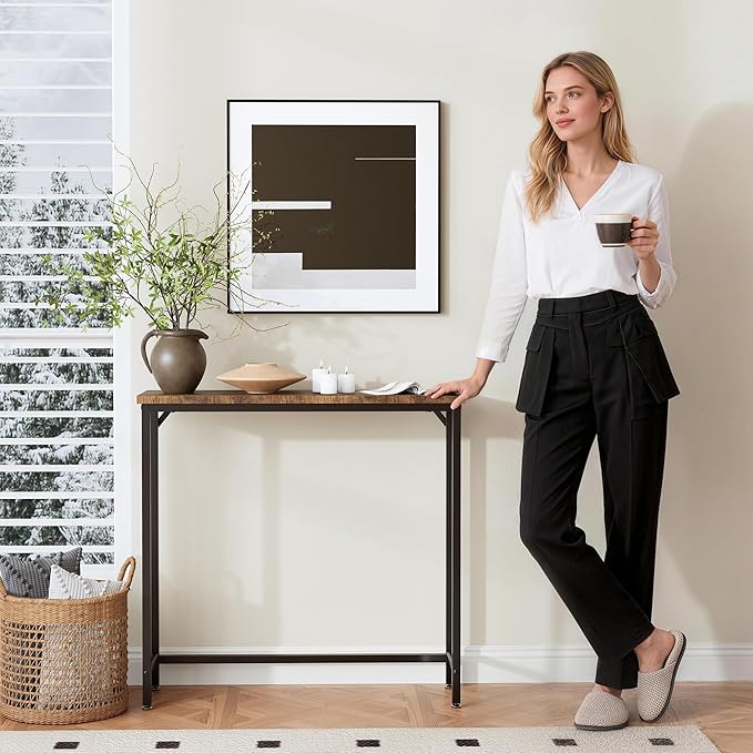 2 Pack Narrow Entryway Console Table & Sofa Side Table - Industrial Hallway Table for Small Spaces, Behind Couch Table, Multi-Functional Living Room Bedroom Office,Brown, 29.5" x 9.4" x 29.5"