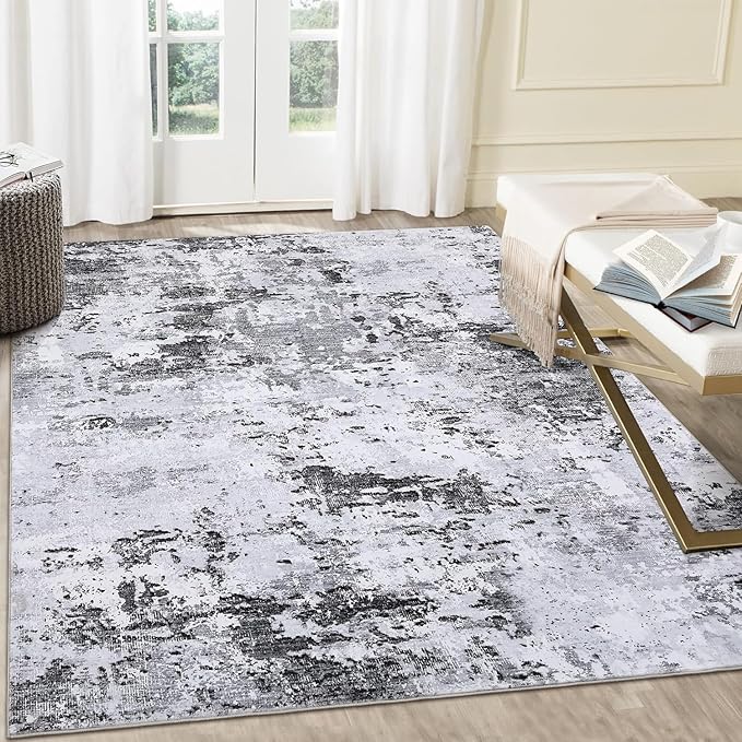 ROYHOME Modern Abstract Area Rug 3x5 Non Slip Non Shedding Rug Low Pile Stain Resistant for Bedroom Living Room,Grey