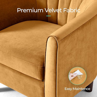 LINSY Accent Chair with Ottoman, Modern Barrel Chair Comfy Armchair Reading Chair with Footrest, Round Arms Chair for Living Room Bedroom Reading Room, Velvet, Yellow