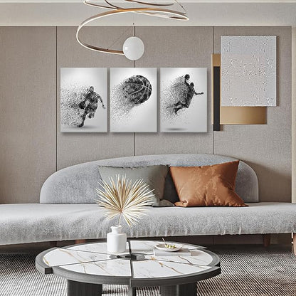 Basketball Canvas Wall Art Prints Set of 3, Framed Basketball Posters Wall Decor, Sports Room Decor For Men Kids Teenagers, Basketball Poster Set For Bedroom Man Cave, Boys Bedroom Decor
