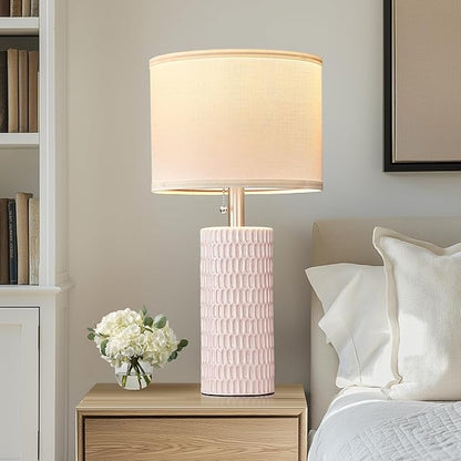 Reaketon Table Lamps for Living Room Set of 2, Ceramic Table Lamps for Bedroom, 20" Modern Lamps for Night Stands, Pink