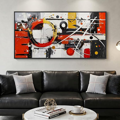 Extra Large Framed Red Black White Gold Abstract Wall Art for Living Room, Oversized Modern Horizontal Canvas Prints, Red and Black Geometric Abstract Pictures for Bedroom Hallway Wall Decor 30x60 In