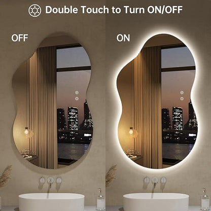 LOVESPEJO Irregular Backlit Mirror Bathroom 40x24 Inch, Asymmetrical Cloud LED Bathroom Mirror with Lights, Fogless, Dimmable, 3 Color Changing, Shatterproof,Horizontal/Vertical