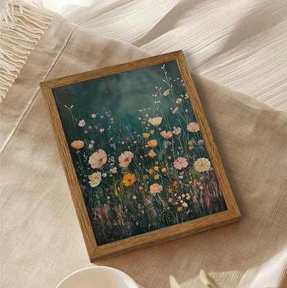 JLTULT Framed Vintage Pink Tone Floral Canvas Wall Art, Farmhouse Flower Landscape Pictures Wall Decor, Botanical Wildflower Field Art Print for Bedroom Living Room Bathroom Home Decoration 8x10 inch