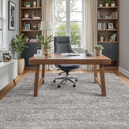 DEXI Area Rugs for Living Room, 8x10 Washable Low Pile Vintage Rug for Bedroom, Non Slip Large Indoor Carpet for Dining Office Nursery, Greyish Brown