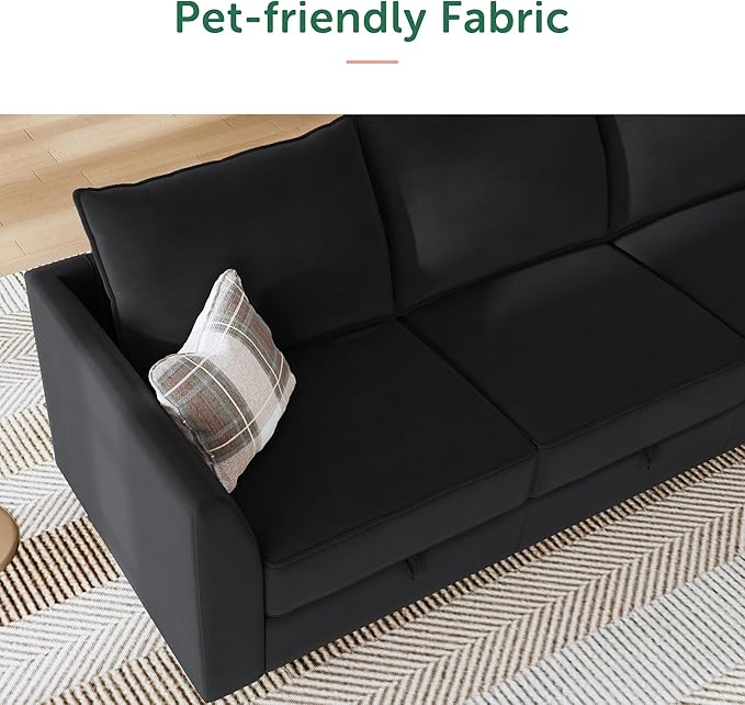 HONBAY Modular Sectional Couch Velvet Sleeper Sofa with Storage Seat Sectional Couches for Living Room,Black