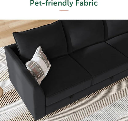 HONBAY Modular Sectional Couch Velvet Sleeper Sofa with Storage Seat Sectional Couches for Living Room,Black