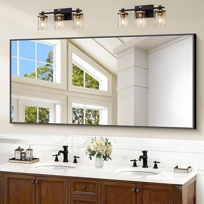 COFENY Black Bathroom Mirror for Wall, 60x30 Inch Rectangle Mirrors with Metal Frame, Modern Vanity Wall Mirror Decor for Bathroom Living Room, Entryway Hangs Horizontal or Vertical