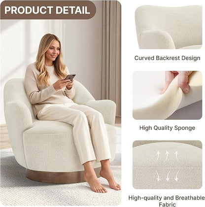 Swivel Accent Chair,Upholstered Barrel Chair with Curves Camel Back Design,Modern Arm Chair with Wooden Base for Living Room Bedroom Reading Waitingroom,Linen