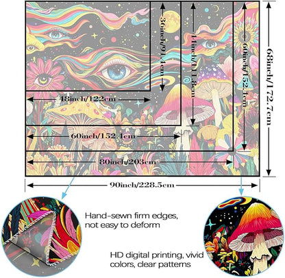 Leeisysme Colorful Hippie Abstract Tapestry, Fantasy Aesthetic Eye Mushroom Floral Wall Hanging for Bedroom Dorm Living Room Decor, 44x60 inches