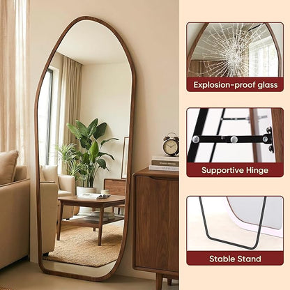 Suidia Full Length Mirror, Oversized Floor Mirror with Solid Wood Frame, Large Standing Mirror for Bedroom Living Room, Wood Art Style, Dark Walnut, 74" L x 32" W