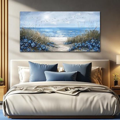 KELIYUAN Large Wall Art For Living Room Canvas Wall Decor For Office Bedroom Decoration Blue Ocean Wall Painting Sea Wave Pictures Printing Artwork Modern Beach Posters Aesthetic Home Decor 24"x48"