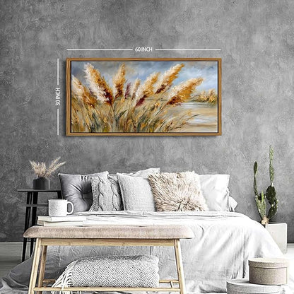 Vintage Wheat Field Framed Wall Art Countryside Golden Wheat Decor Farmhouse Rustic Landscape Picture Canvas Prints for Bathroom Kitchen Decorations Nature Botanical Painting Classical Artwork 30x57.8"