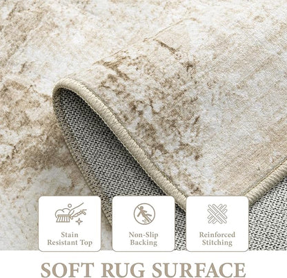 Area Rug for Living Room 9x12: Large Washable Boho Moroccan Rugs Geometric Neutral Rug, Non-Slip Foldable Morden Farmhouse Indoor Floor Carpet for Bedroom Dining Table Home(Neutral Beige, 9'X12')