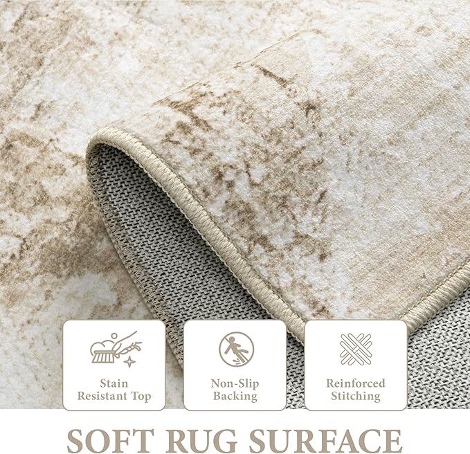Area Rug for Living Room 6x9: Large Washable Boho Moroccan Rugs Geometric Neutral Rug, Non-Slip Foldable Morden Farmhouse Indoor Floor Carpet for Bedroom Dining Table Home(Neutral Beige, 6'X9')