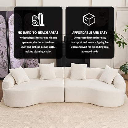 KEIKI Curved Chenille Modular Sectional Couches with Pillows, 4 Seater Oversized Upholstered Luxury Plush Cloud Sofa for Living Room Apartment, Full Compression Sponge,