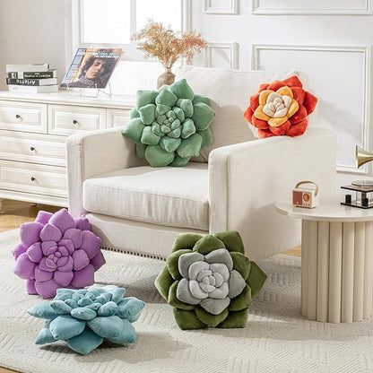 3D Plant Pillow 17.7'' Cute Flower Throw Pillow Grey Green Plant Shaped Decor Soft Unique Plush Decorative Pillow Throw Cushions for Bedroom Home Decorations