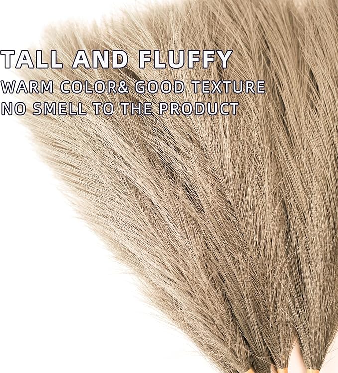 Faux Pampas Grass, 18"/45cm Artificial Pampas Grass Fluffy 6 Stem pompous Grass Flower Arrangement for Boho Home Wedding Decoration (Taupe)
