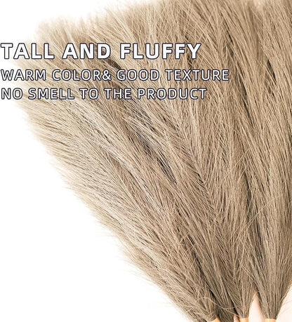 Faux Pampas Grass, 18"/45cm Artificial Pampas Grass Fluffy 6 Stem pompous Grass Flower Arrangement for Boho Home Wedding Decoration (Taupe)
