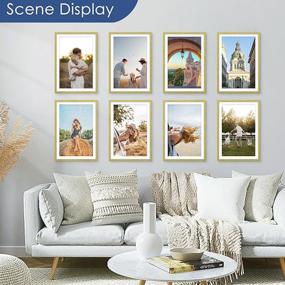PEALSN 13x19 Picture Frame Set of 6, Display Pictures 11x17 with Mat or 13 x 19 without Mat for Wall Mounting Display, Poster Frames Collage for Wall Decor, Gold