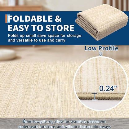 9x12 Area Rugs for Living Room Washable Solid Large Bedroom Rugs Non Slip Soft Modern Abstract Dining Room Throw Carpet Minimalist Classic Plain Area Rug for Nursery Kitchen Home Office, Beige