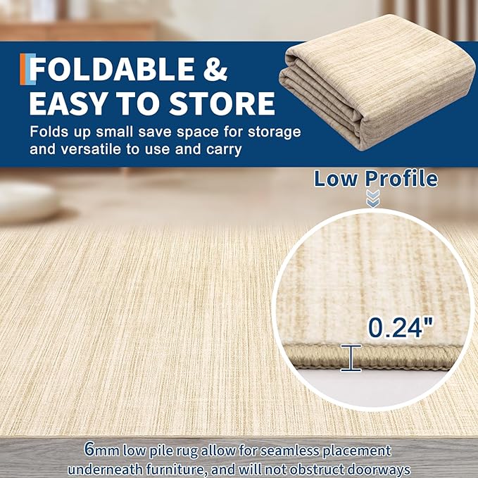 Washable Runner Rug 2x6 Modern Solid Color Kitchen Runner Mat Minimalist Plain Long Runner Rug for Entryway Bedroom Bedside Non Slip Low Pile Boho Accent Solid Runner Rugs for Nursery, Beige