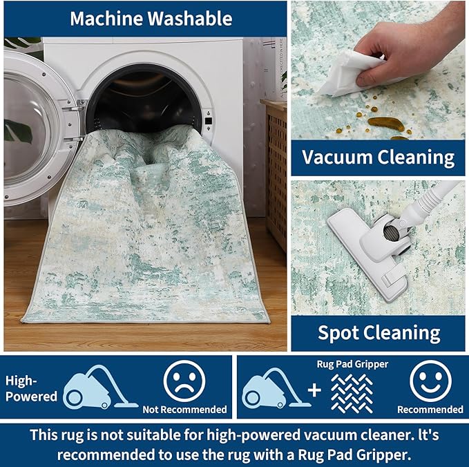 ROYHOME Modern Abstract 2x6 Runner Rug Washable Non Slip Stain Resistant Rug for Hallway Kitchen Bedroom Non Shedding Low Pile Indoor Floor Cover,Green