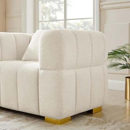VANOMi 90.94”Cloud Sofa Couch, Modern Deep Seat Boucle Sofa, Oversized Upholstered 3-Seater Comfy Couch Loveseat for Living Room, Bedroom, Office, Apartment, White (1 Piece)