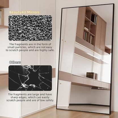 Beauty4U 76" x 37" Full Length Mirror with Stand, Black Floor & Wall Mounted Mirror, Large HD Tempered Glass Full Body Mirror for Bedroom, Dressing Room, Living Room, Entryway