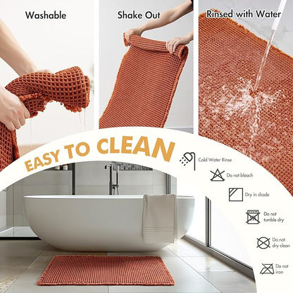 MIULEE Orange Set of 2 Waffle Bathroom Rugs, Boho Bath Rugs Non Slip Washable, Super Absorbent Bath Mats, Ultra Soft Rubber Backed Shower Mats for Bathroom Floor, Tub and Shower, 20x32 Inch