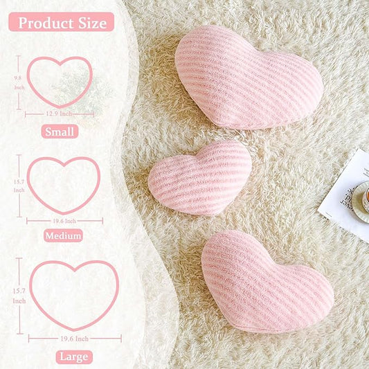 XVTRU Pink Heart Pillows, 15.7" Cute Heart Decorative Pillow, Stripe Heart Shaped Plush Throw Pillows for Bed