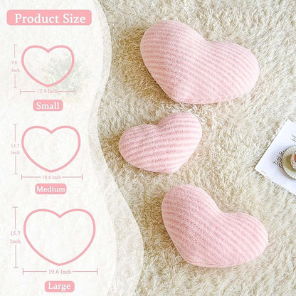 XVTRU Pink Heart Pillows, 19.6" Cute Heart Decorative Pillow, Stripe Heart Shaped Plush Throw Pillows for Bed